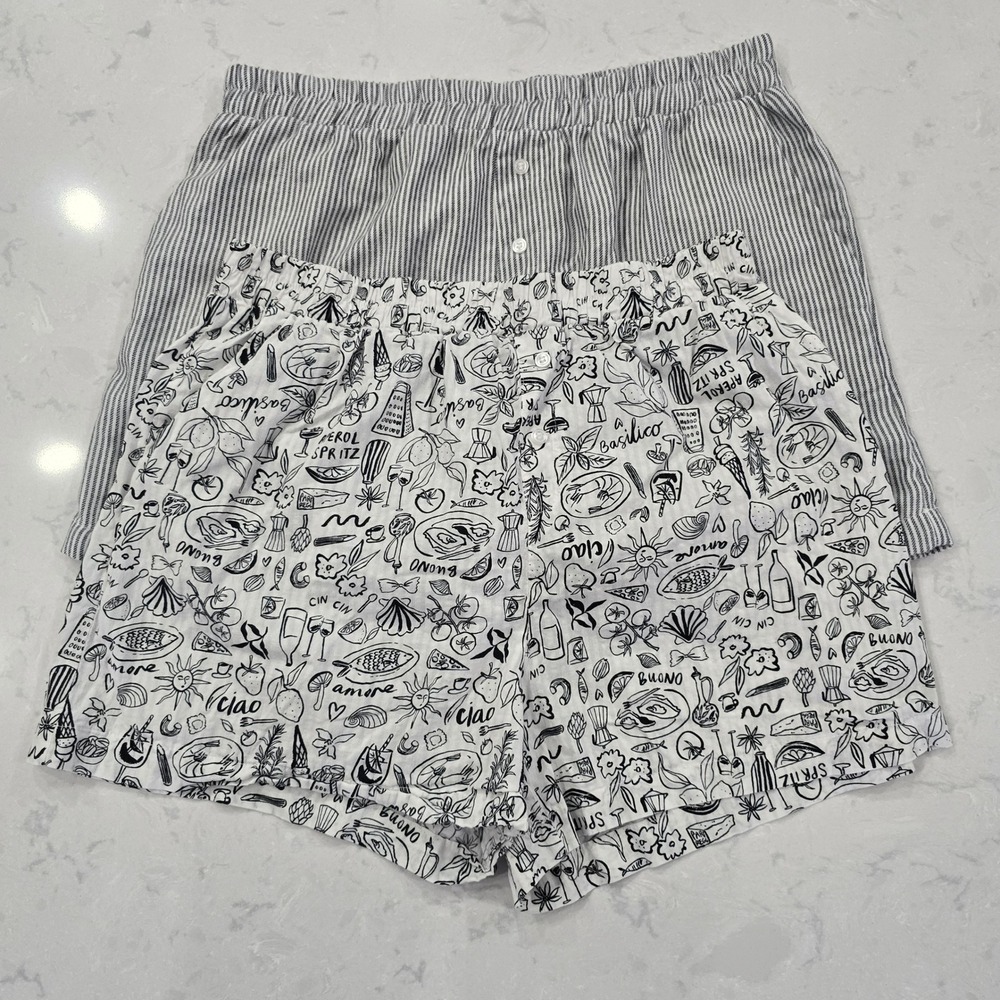 H/G Sleep Shorts Set of 2 Womens XL Striped and Italian Aperol Spritz Print